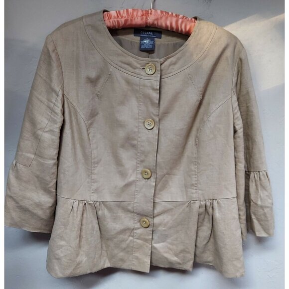 George ME Designs by Mark Eisen Womens 14 Khaki Peplum Blazer Jacket Linen Blend - Picture 1 of 6
